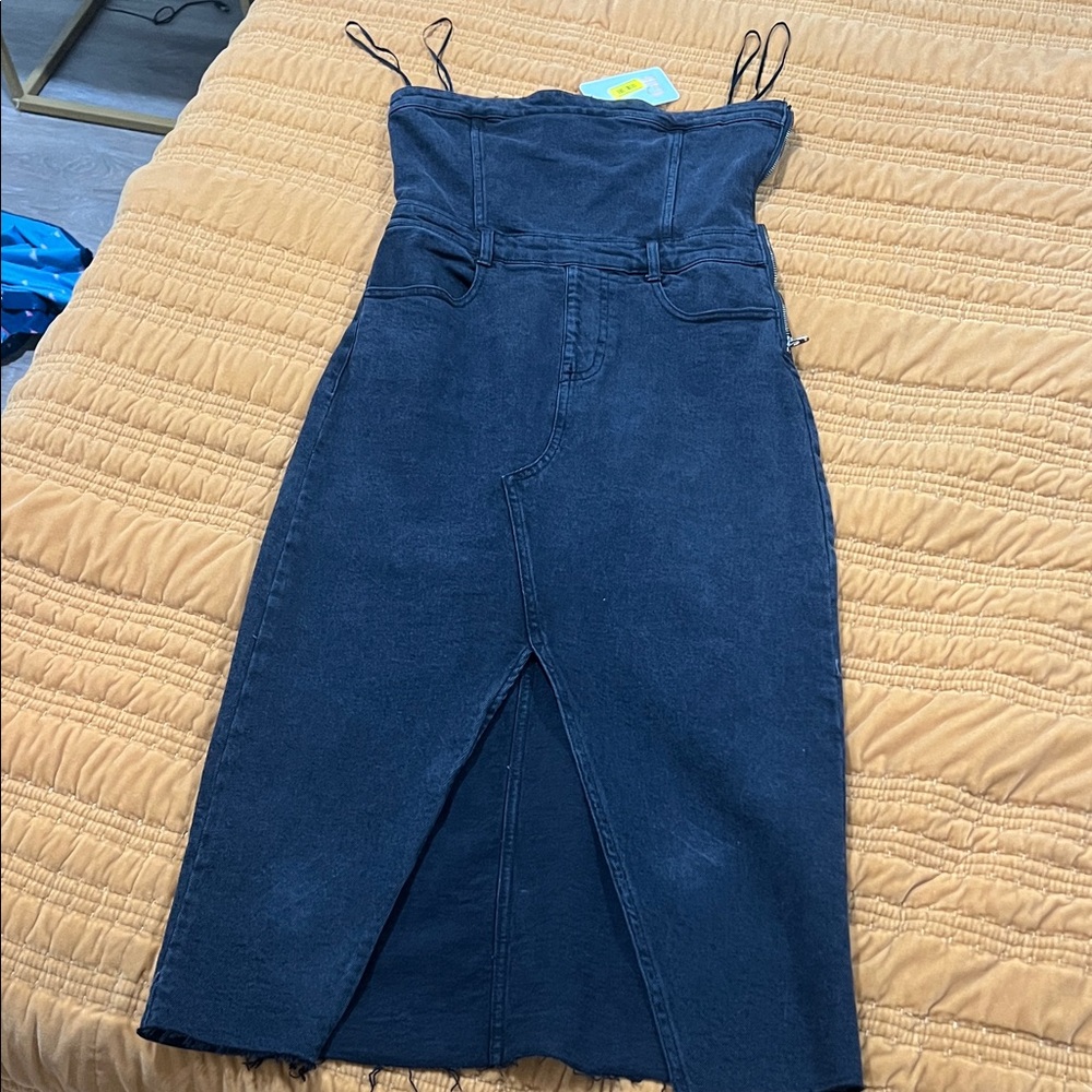 Dark Blue Denim Midi Dress